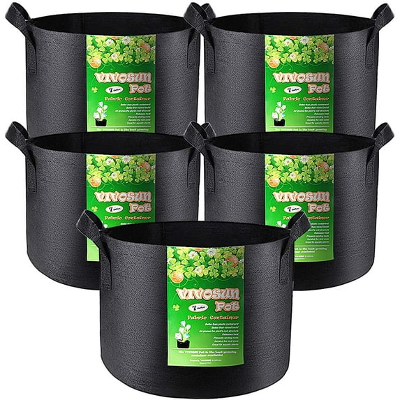 VIVOSUN 5-Pack 7 Gallon Plant Grow Bags, Heavy Duty Thickened Nonwoven Fabric Pots with Handles
