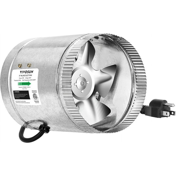 VIVOSUN 6 Inch Inline Duct Fan 240 CFM, HVAC Exhaust Ventilation Fan with Low Noise for Basements, Bathrooms, Kitchens and Attics, Silver