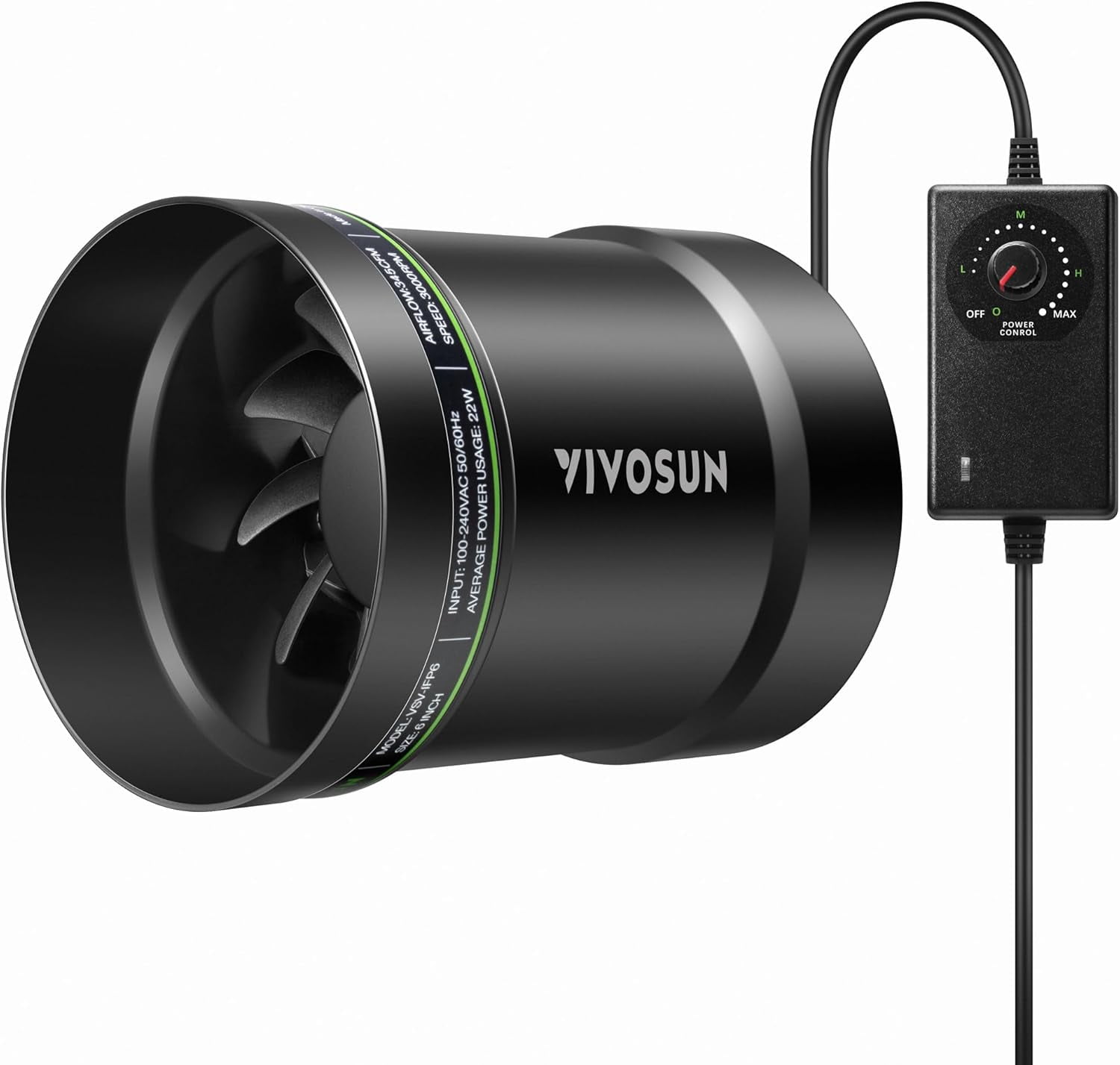VIVOSUN 6” Inline Booster Duct Fan with Speed Regulator, 345 CFM Quiet Exhaust Fan for HVAC Ventilation in Grow Tents, Basements, Bathrooms, Kitchens, and Attics