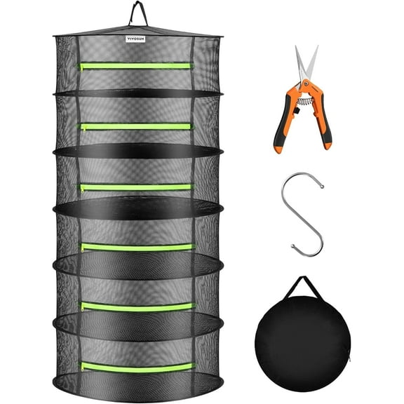 VIVOSUN 6-Layer Herb Drying Net Rack Hanging Design with Green Zippers for Dehydrating, Indoor and Outdoor Pruning Shears Included