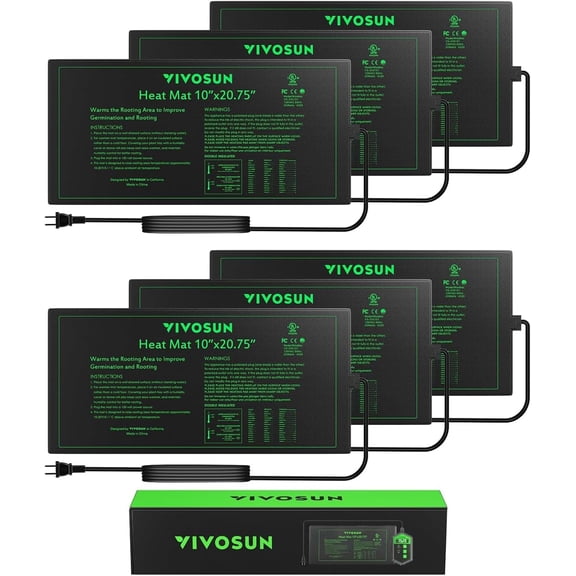 VIVOSUN 6-Pack 10" x 20.75" Durable Waterproof Seedling Heat Mat, UL & MET-Certified Warm Hydroponic Heating Pad for Germination, Indoor Gardening, Greenhouse