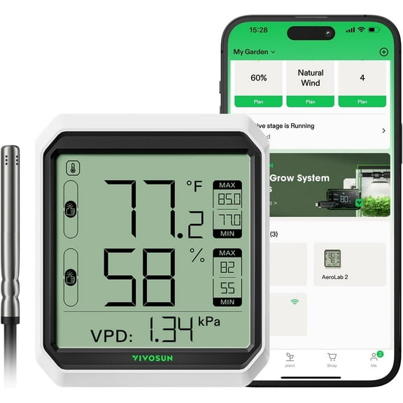 VIVOSUN AeroLab THB1S Bluetooth Thermohygrometer, Dual-Channel LCD Display App Control
