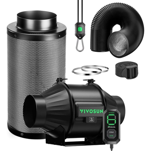 VIVOSUN AeroZesh T4 4in Duct 200 CFM Inline Ventilation Fan, E12 Speed Controller - Black