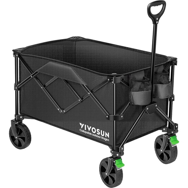 VIVOSUN Collapsible Folding Wagon, Outdoor Utility with Silent Universal Wheels, Adjustable Handle, Cup Holders & Side Pockets