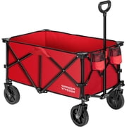 VIVOSUN Collapsible Wagon Cart, Foldable Camping Cart with Universal Wheels & Adjustable Handle, 600D Oxford Fabric, 176 Lbs Capacity, Red