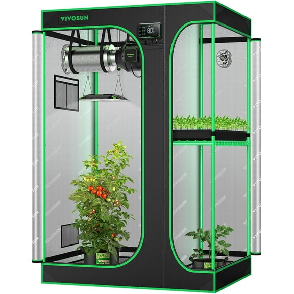 VIVOSUN D325 2-in-1 3x2 Grow Tent, 36"x24"x53" High Reflective Mylar with Multi-Chamber and Floor Tray for Hydroponic Indoor Plant