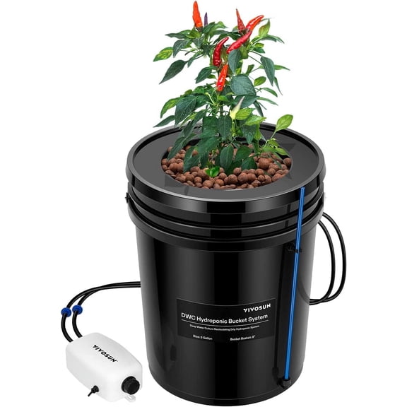 VIVOSUN DWC Hydroponics Bucket System, 5-Gallon Deep Water Culture, Recirculating Drip Garden System(1 Bucket + Top Drip Kit)