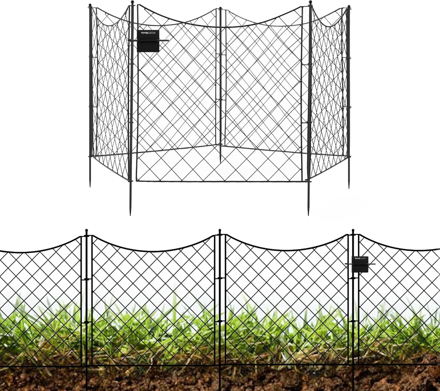VIVOSUN Decorative Garden Fence, 27.4” (L)× 32.9” (H) No-Dig Metal Fencing and Gate Bundle, 4 Panels + 1 Gate, for Yard Landscape Patio Outdoor Decor