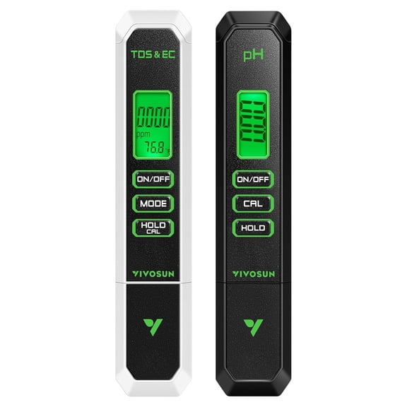 VIVOSUN Digital pH and TDS Meter Kits, 0.01pH High Accuracy Pen Type pH Meter 2% Readout Accuracy 3-in-1 TDS EC Temperature Meter for Hydroponics, Pool and Aquarium, Black White, UL Certified
