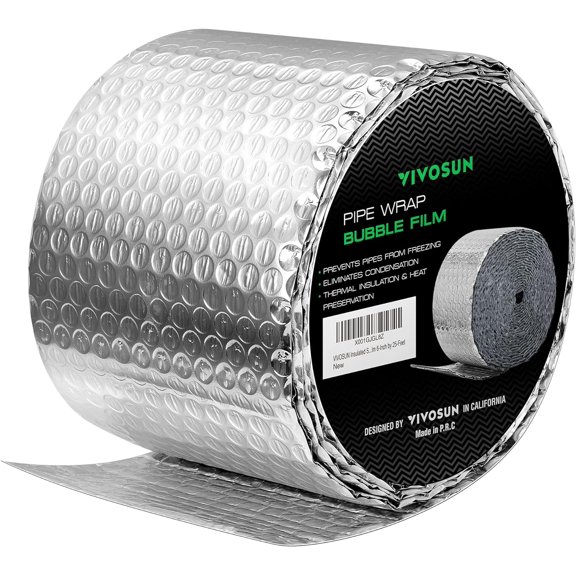 VIVOSUN Double Bubble Foil Insulation Roll, 6" x 25 ft Reflective HVAC Pipe & Duct Wrap, Weatherproof Thermal for Attics, Windows, Garages