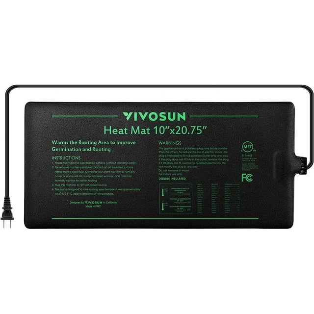 VIVOSUN Durable Waterproof Seedling Heat Mat Warm Hydroponic Heating Pad 10" x 20.75" MET