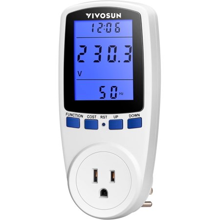 VIVOSUN Electricity Usage Monitor, Plug-in Power Watt Voltage Amps Meter with Upgraded Backlight LED, Overload Protection and 7 Display Modes for Energy Saving, White
