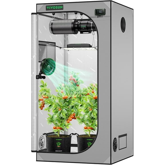 VIVOSUN G336 36"x36"x72" Grow Tent, 3x3 FT Advanced Gray Mylar Tent with 19mm Poles, Observation Window and Floor Tray for Hydroponic Plants for VS2000/VS3000