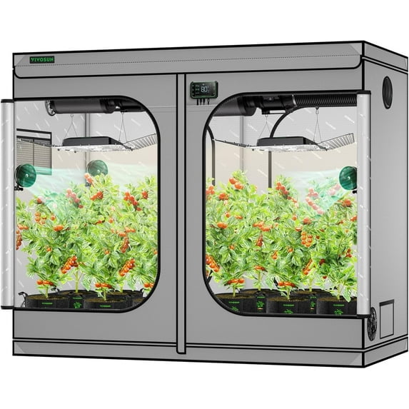 VIVOSUN G848 96"x48"x80" Grow Tent, 8x4 FT Advanced Gray Mylar Hydroponic Tent with 22mm Poles, Observation Window and Floor Tray for Plants for VS4000/VSF4300