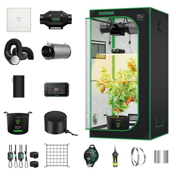 VIVOSUN GIY Smart Grow Tent System 2.7x2.7, WiFi-Integrated Grow Tent Kit, with Automate Ventilation and Circulation, Schedule Full Spectrum 150W LED Grow Light, and GrowHub E42A+ Controller