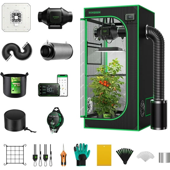 VIVOSUN GIY Smart Grow Tent System 2x2, WiFi-Integrated Grow Tent Kit, with Automate Ventilation and Circulation, Schedule Full Spectrum 100W LED Grow Light, and GrowHub E42A Controller