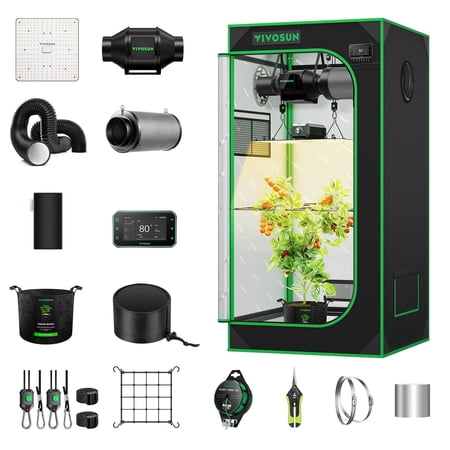 VIVOSUN GIY Smart Grow Tent System 2x2, WiFi-Integrated Grow Tent Kit, with Automate Ventilation and Circulation, Schedule Full Spectrum 100W LED Grow Light, and GrowHub E42A+ Controller