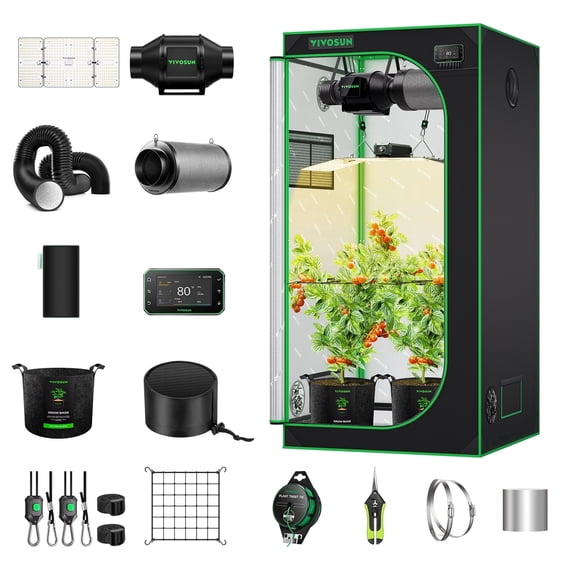 VIVOSUN GIY Smart Grow Tent System 3x3, WiFi-Integrated Grow Tent Kit, with Automate Ventilation and Circulation, Schedule Full Spectrum 200W LED Grow Light, and GrowHub E42A+ Controller