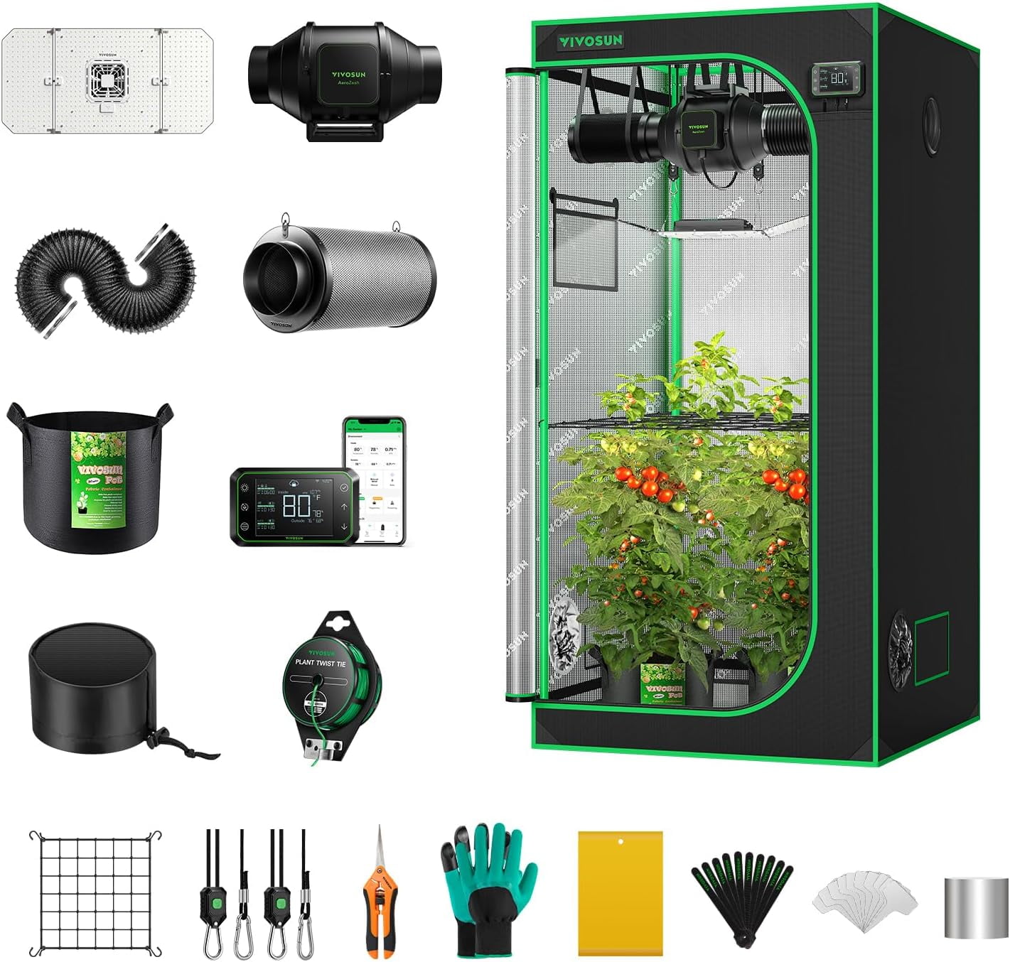 VIVOSUN GIY Smart Grow Tent System 3x3, WiFiIntegrated Grow Tent Kit, with Automate Ventilation