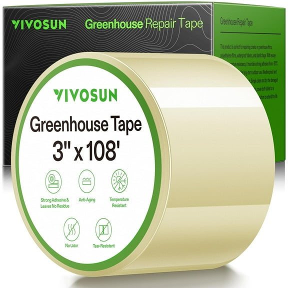 VIVOSUN Greenhouse Repair Tape, 6.3 mil 3" x 108' Weatherproof Clear Poly Patch Tape, Heavy Duty Greenhouse Sheeting Coverings Film Tape for Plastic Sheeting and Tents