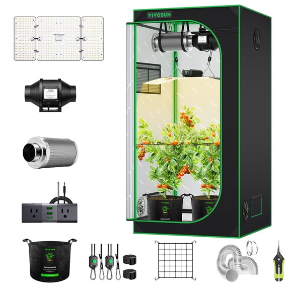 VIVOSUN Grow Tent Kit, 3 3ft 1-Plant System, WiFi-Controlled Grow System with Full Spectrum LED Grow Light, Automatic Ventilation, GrowHub Outlet A22 with Temperature and Humidity Sensor