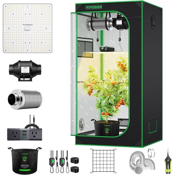 VIVOSUN Grow Tent Kit, 2.7 2.7ft Complete Grow System, WiFi-Controlled Grow System with Full Spectrum LED Grow Light, Automatic Ventilation, GrowHub Outlet A22 with Temperature and Humidity Sensor