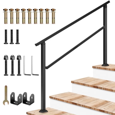VIVOSUN Handrail for Steps, 54" x 36" Fits 1 to 5 Steps, Adjustable Wrought Mattle Iron Handrail
