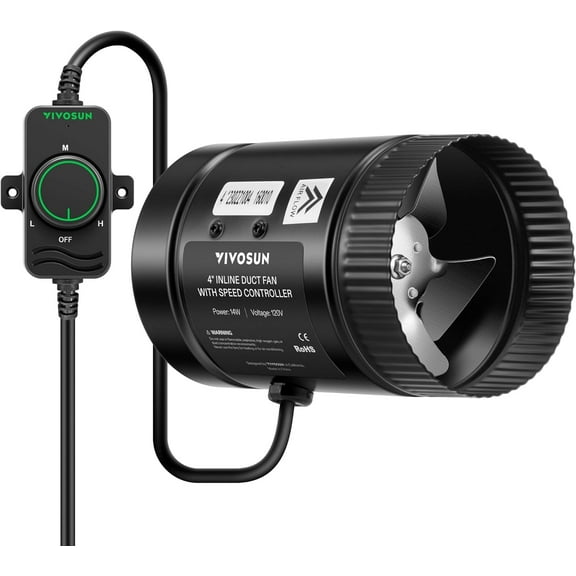 VIVOSUN Inline Booster Duct Fan 4” 106 CFM with Speed Controller, HVAC Exhaust Ventilation Fan with Low Noise for Basements, Bathrooms, Kitchens, Attics, Grow Tents