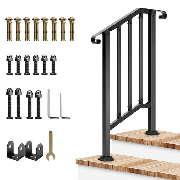 VIVOSUN Outdoor Handrail, 26" × 36" Fits 1 to 2 Steps, Adjustable Wrought Mattle Iron Stair Railing