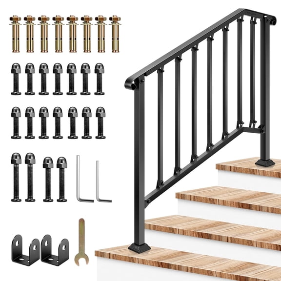 VIVOSUN Outdoor Handrail, 50" × 36" Fits 1 to 5 Steps, Adjustable Wrought Mattle Iron Stair Railing