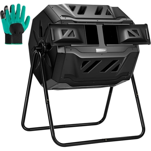 VIVOSUN Outdoor Tumbling Composter Dual Rotating Batch Compost Bin, 43 Gallon Black Door