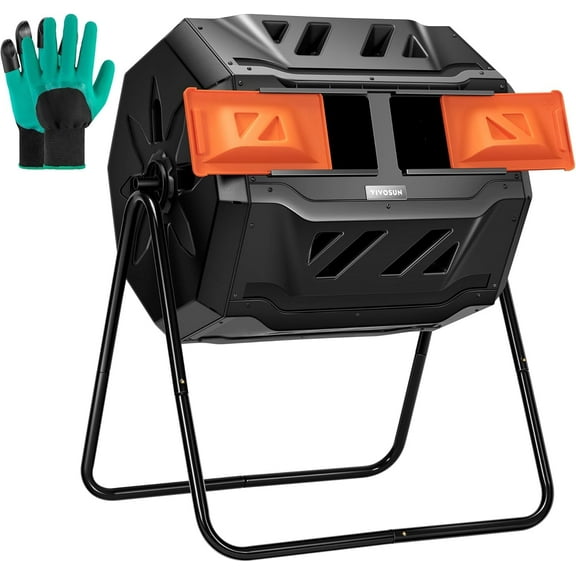 VIVOSUN Outdoor Tumbling Composter Dual Rotating Batch Compost Bin, 43 Gallon Orange Door