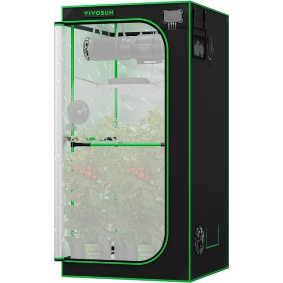 VIVOSUN P336 36"×36"×72" PRO Grow Tent, with Thick 1 inch Poles, Strengthened High Reflective Mylar Oxford Fabric, Extra Hanging Bars & High CFM Kit for Hydroponics Indoor Plant for AeroLight A200SE