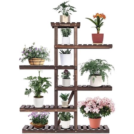VIVOSUN Plant Stand 6 Tiers 12 Potted Indoor Plant Shelf, Tiered Wooden Flower Holder Ladder Plant Rack for Garden, Balcony, Patio, Corner, Window, Living Room