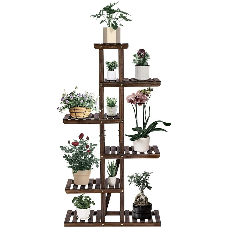 VIVOSUN High Low Shelves Flower Rack Display Wood Plant Stand VIVOSUN High Low Shelves Flower Rack Display Wood Plant Stand