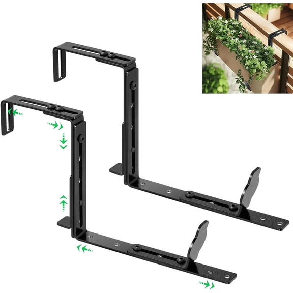 VIVOSUN Planter Box Brackets, Adjustable Window Box Brackets, Universal Carbon Steel Flower Box Holders for Railings, Fences, Walls, Window Sills, 2-Pack