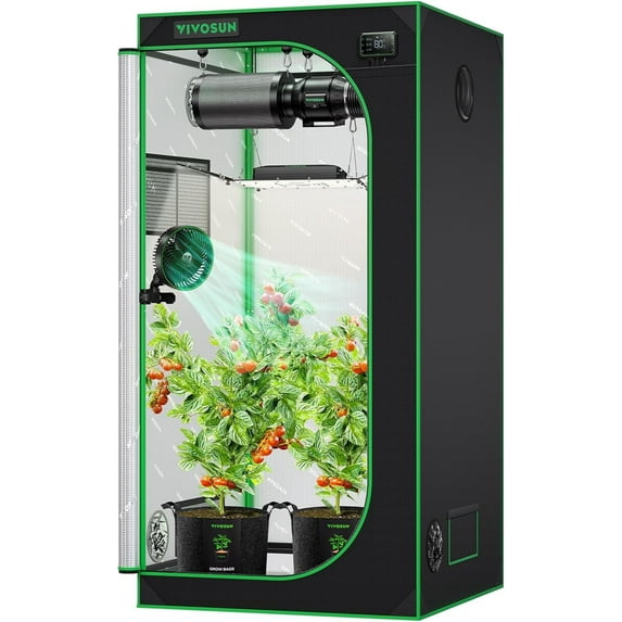 VIVOSUN S336 3x3 Grow Tent, 36"x36"x72" High Reflective Mylar with Observation Window and Floor Tray for Hydroponics Indoor Plant for VS2000/VS3000