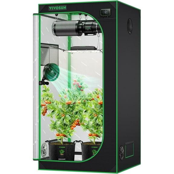 VIVOSUN S336 3x3 Grow Tent, 36"x36"x72" High Reflective Mylar with Observation Window and Floor Tray for Hydroponics Indoor Plant for VS2000/VS3000