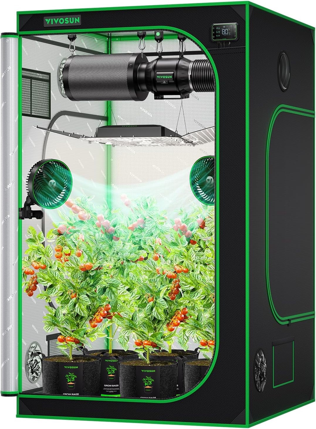 VIVOSUN S448 4x4 Grow Tent, 48"x48"x80" High Reflective Mylar with Observation Window and Floor Tray for Hydroponics Indoor Plant for VS4000/VSF4300
