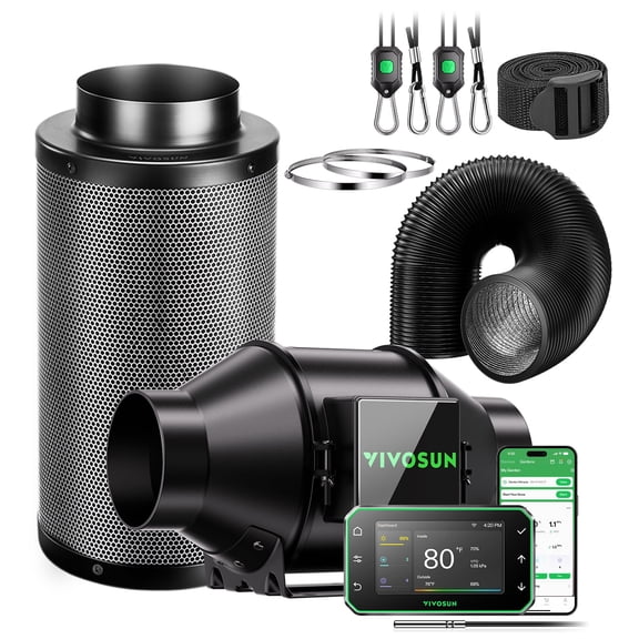 VIVOSUN Smart Air Filtration PRO G4 Kit 4", AeroZesh G4 Inline Duct Fan w/GrowHub E42A+ Temp. Humidity WiFi-Controller, Carbon Filter & Ducting, Cooling & Ventilation System for Grow Tent, Hydroponic