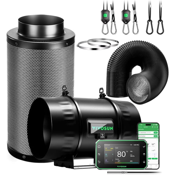 VIVOSUN Smart Air Filtration PRO Kit 8", AeroZesh T8 Inline Duct Fan with GrowHub E42A+, Temperature Humidity Controller, Carbon Filter & Ducting Ventilation System for Grow Tent, Hydroponics