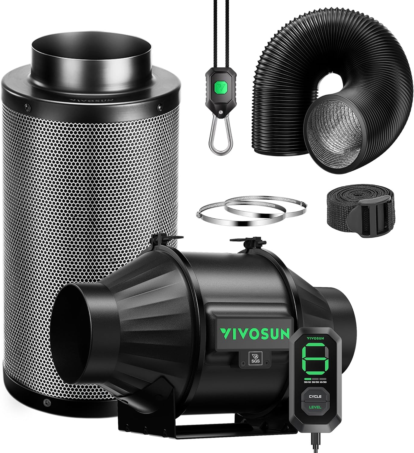 VIVOSUN AeroZesh T4 4in Duct 200 CFM Inline Ventilation Fan, E12 Speed Controller - Black
