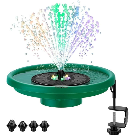 VIVOSUN Solar Bird Bath, Solar Powered Fountain Set with 6 Colorful LED Lights and Multiple Nozzles, Bird Bath & Pond Set for Outdoors, Gardens, Patio, Yard, Deck, Deep Green