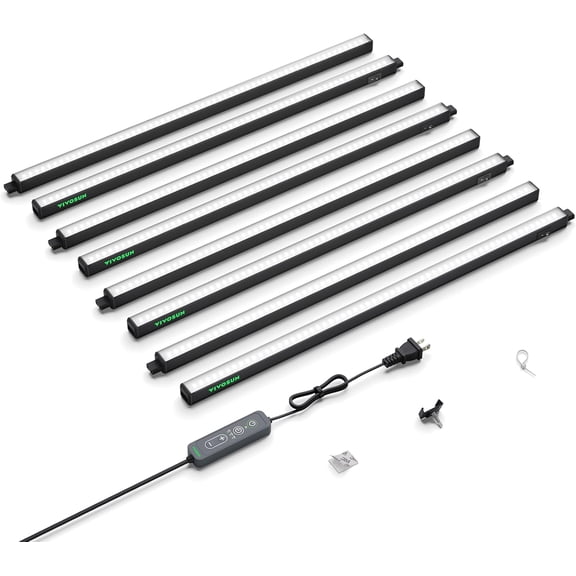 VIVOSUN T5 Grow Lights for Indoor Plants, 5000K Full Spectrum 120W, 2FT LED Plant Light Strip with Timer & Dimming Controller for Seed Starting, Hydroponics, SGS Compatible, Linkable, 8-Pack