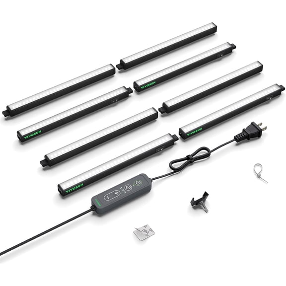 VIVOSUN T5 Grow Lights for Indoor Plants, 5000K Full Spectrum 56W (8 x 7W), 1FT LED Plant Light Strip with Timer & Dimming Controller for Seed Starting, Hydroponics, SGS Compatible, Linkable, 8-Pack