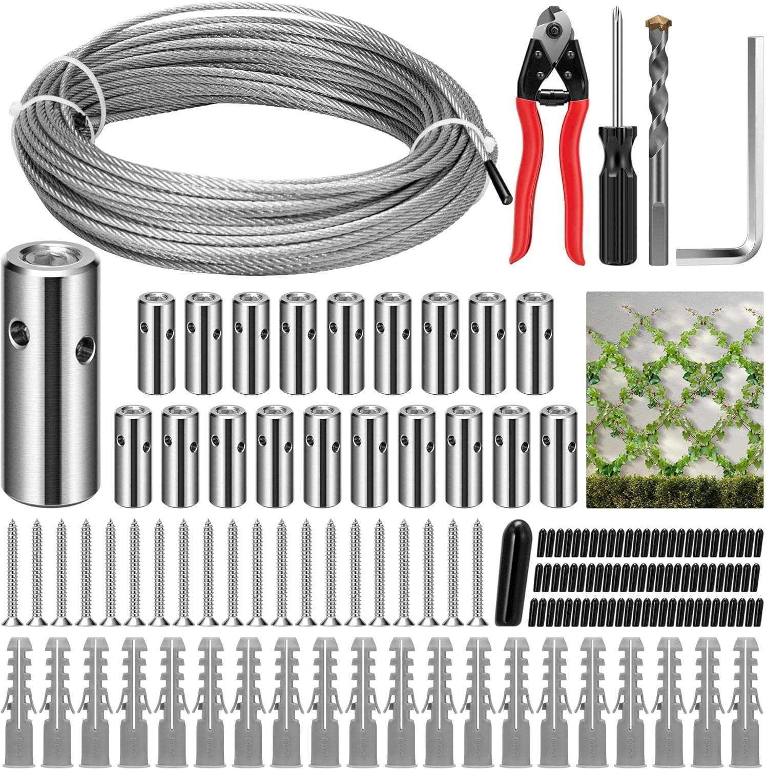 VIVOSUN Wire Trellis Kit with 20 Set Holders and 98.4ft Wire Rope, 316