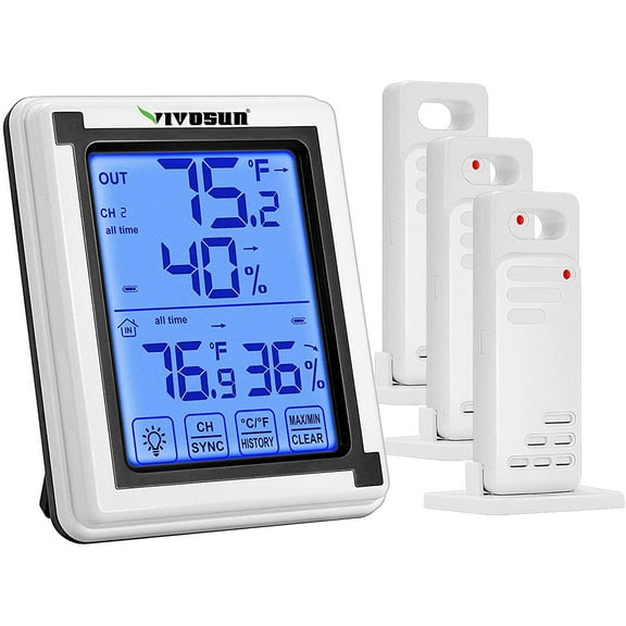 VIVOSUN Wireless Thermometer and Hygrometer with 3 Remote Sensors, Digital Humidity Monitor with Touchscreen