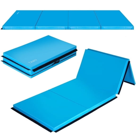 Polar Aurora Gymnastics Mat 4'x10'x2" Floding Interlocking Gymnastics Mats with Carrying Handles Thick Gym Mat(Blue)
