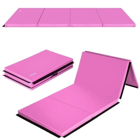 Polar Aurora Gymnastics Mat 4'x10'x2" Floding Interlocking Gymnastics Mats with Carrying Handles Thick Gym Mat(Pink)