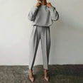 thumbnail image 1 of VIWORLD Casual Long Sleeve Two-Piece Set Round Neck Top with Pleated Pants for Women Comfort for Spring Fall Gray，XL, 1 of 7